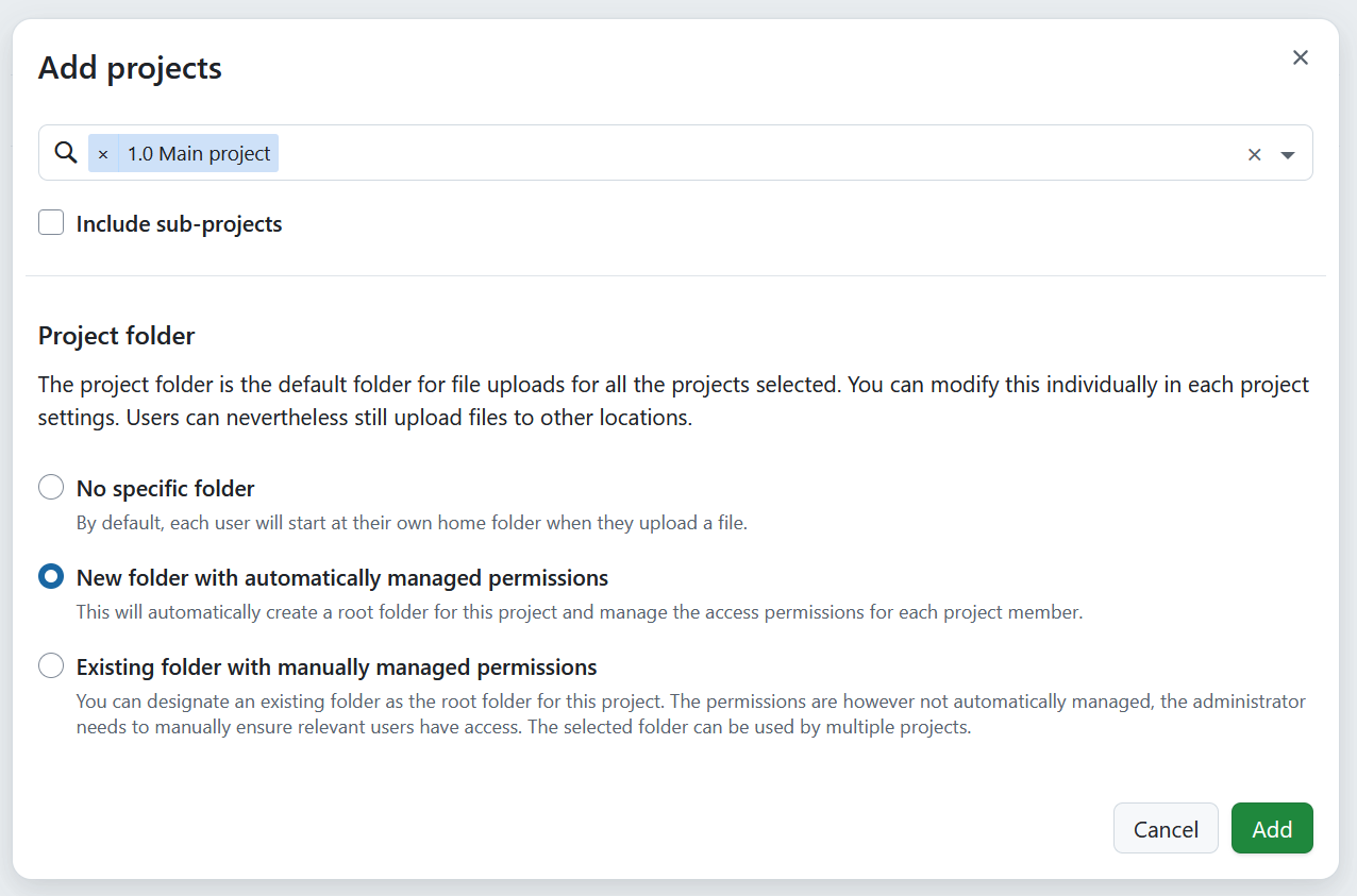 Select projects to activate SharePoint storage in OpenProject administration
