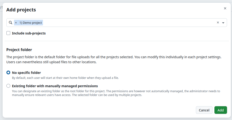 Select projects to activate SharePoint storage in OpenProject administration