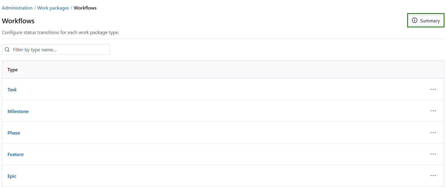 Summary of work package workflows in OpenProject administration