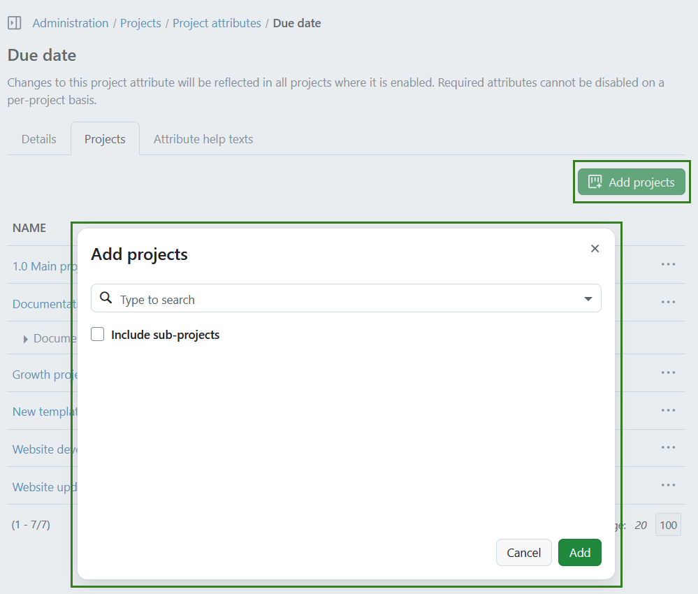  Configure which projects are activated for a project attribute in OpenProject administration