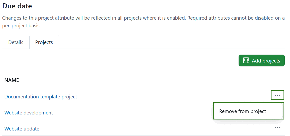 Remove a project attribute from a project in OpenProject administration