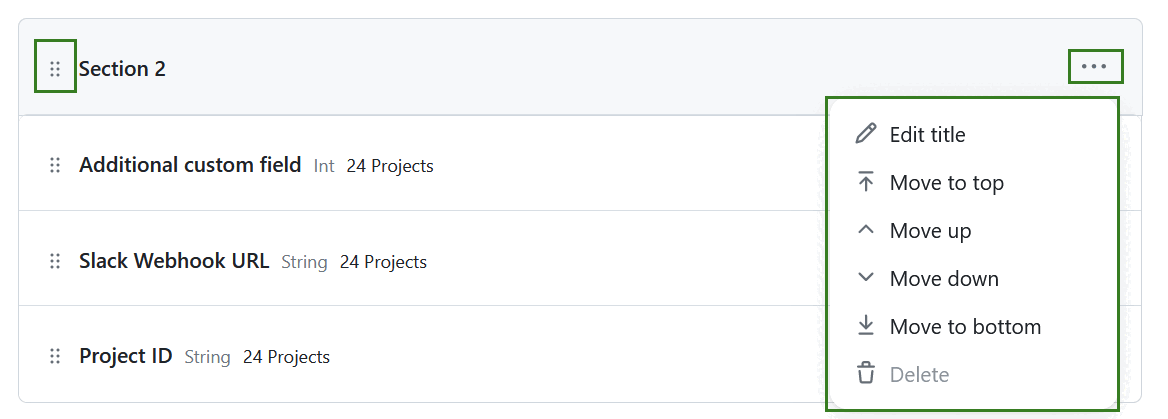 Edit project attribute sections in OpenProject administration