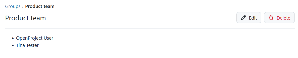 Group profile page in OpenProject administration