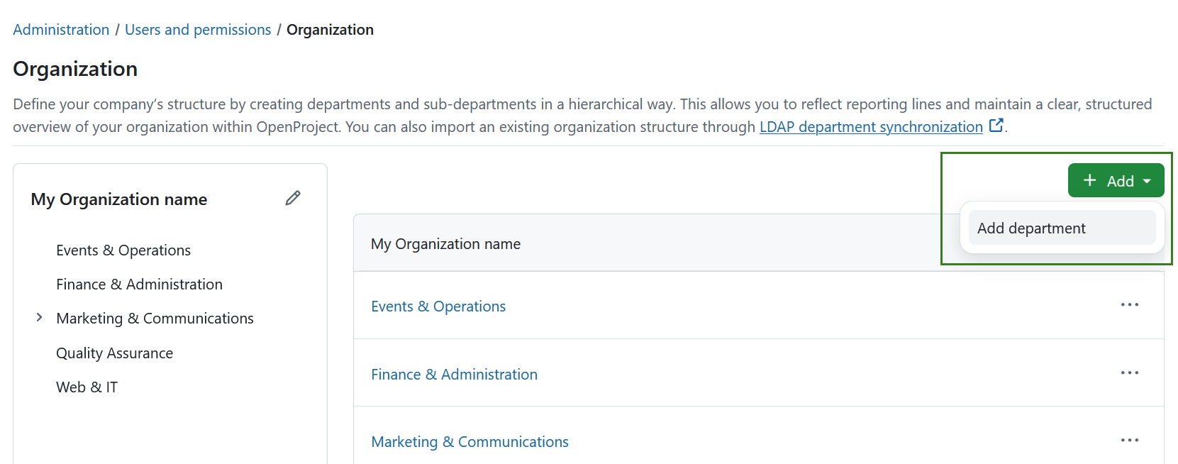 Add department menu