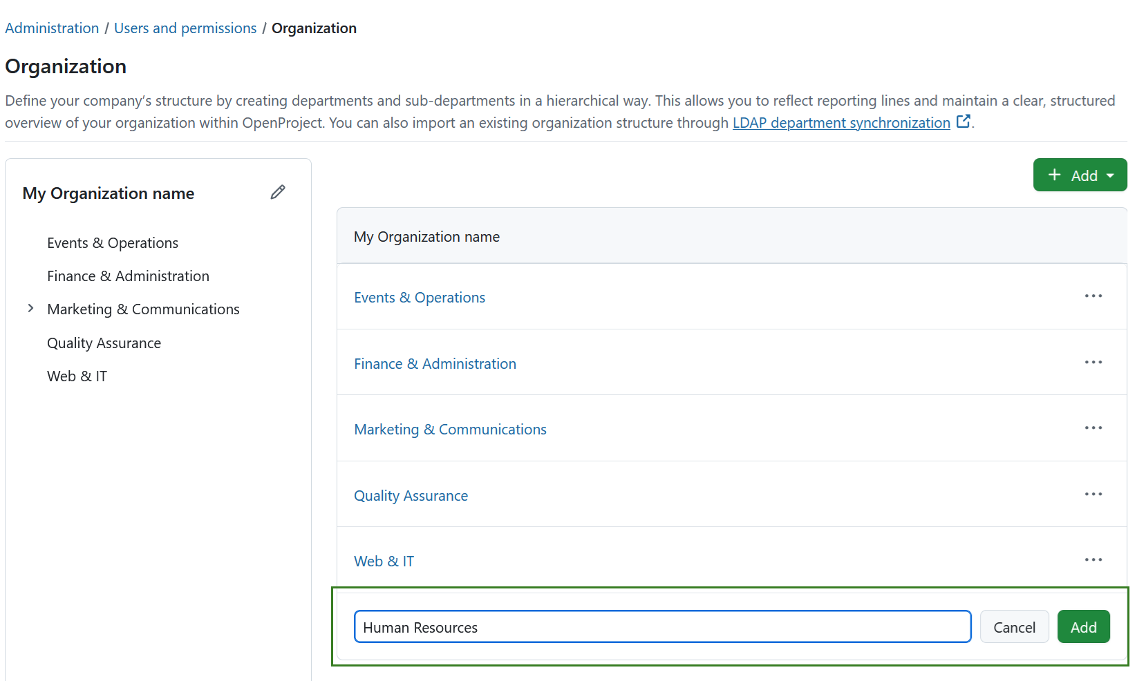 Create a new department
