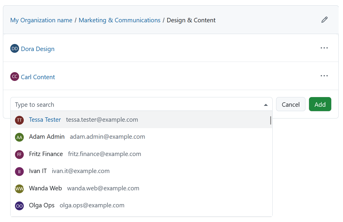 Assign users to a department