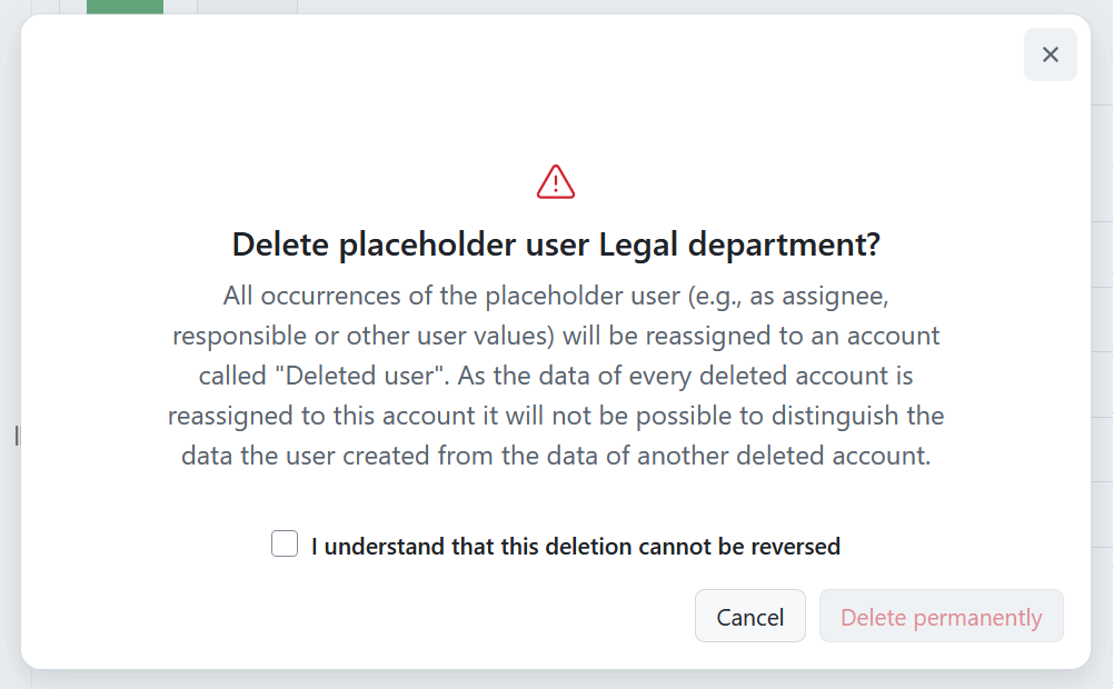 Delete a placeholder user in OpenProject administration