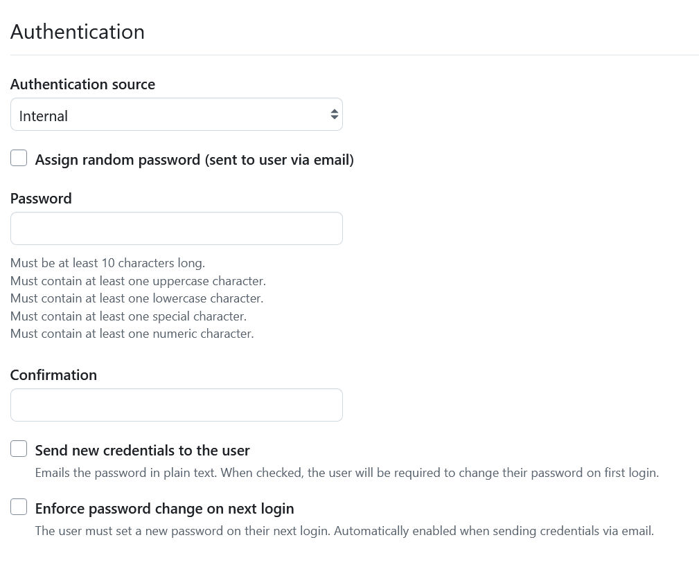 Authentication settings under user settings in OpenProject administrations