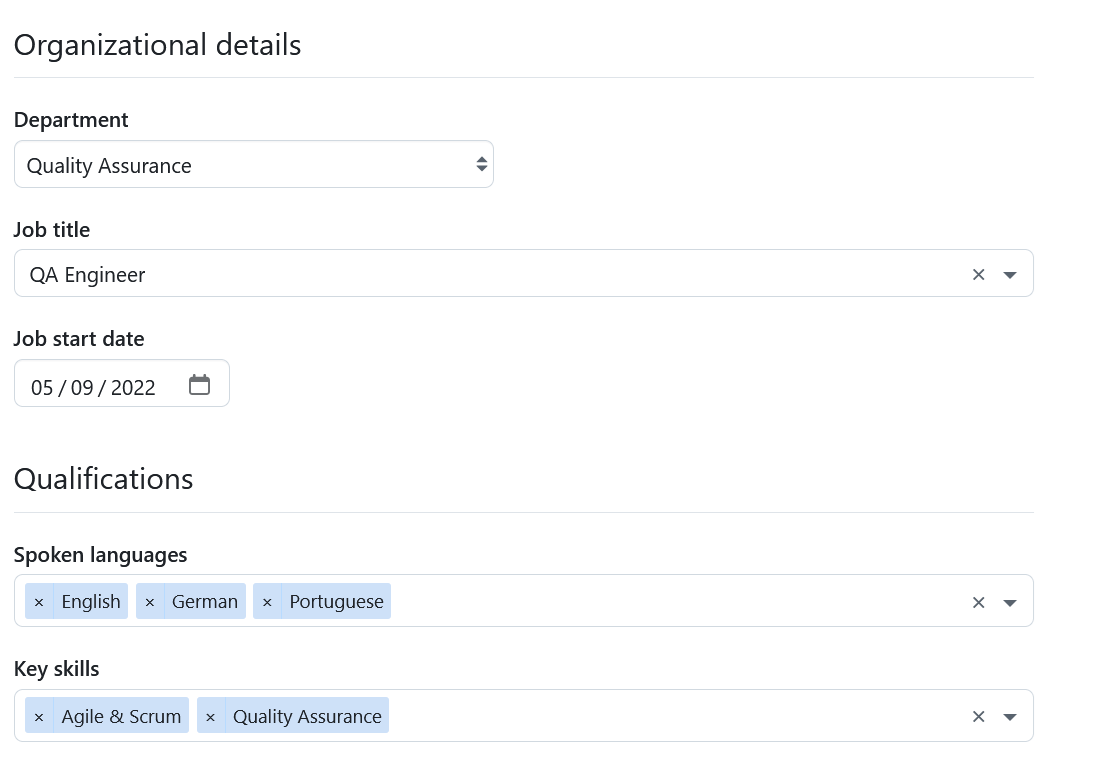 Example of user attributes under user settings in OpenProject administration