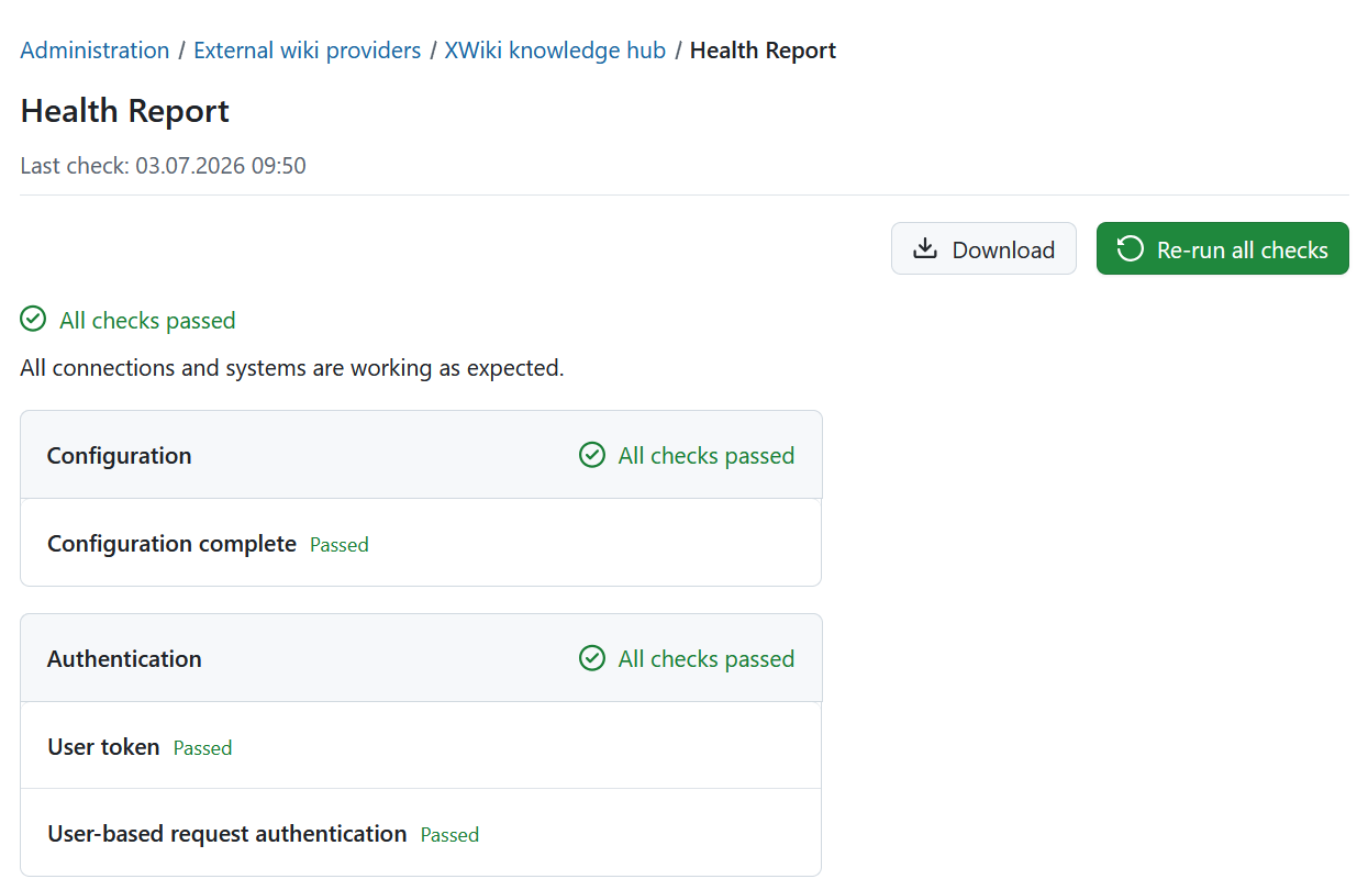 Health status report for a wiki provider in OpenProject administration