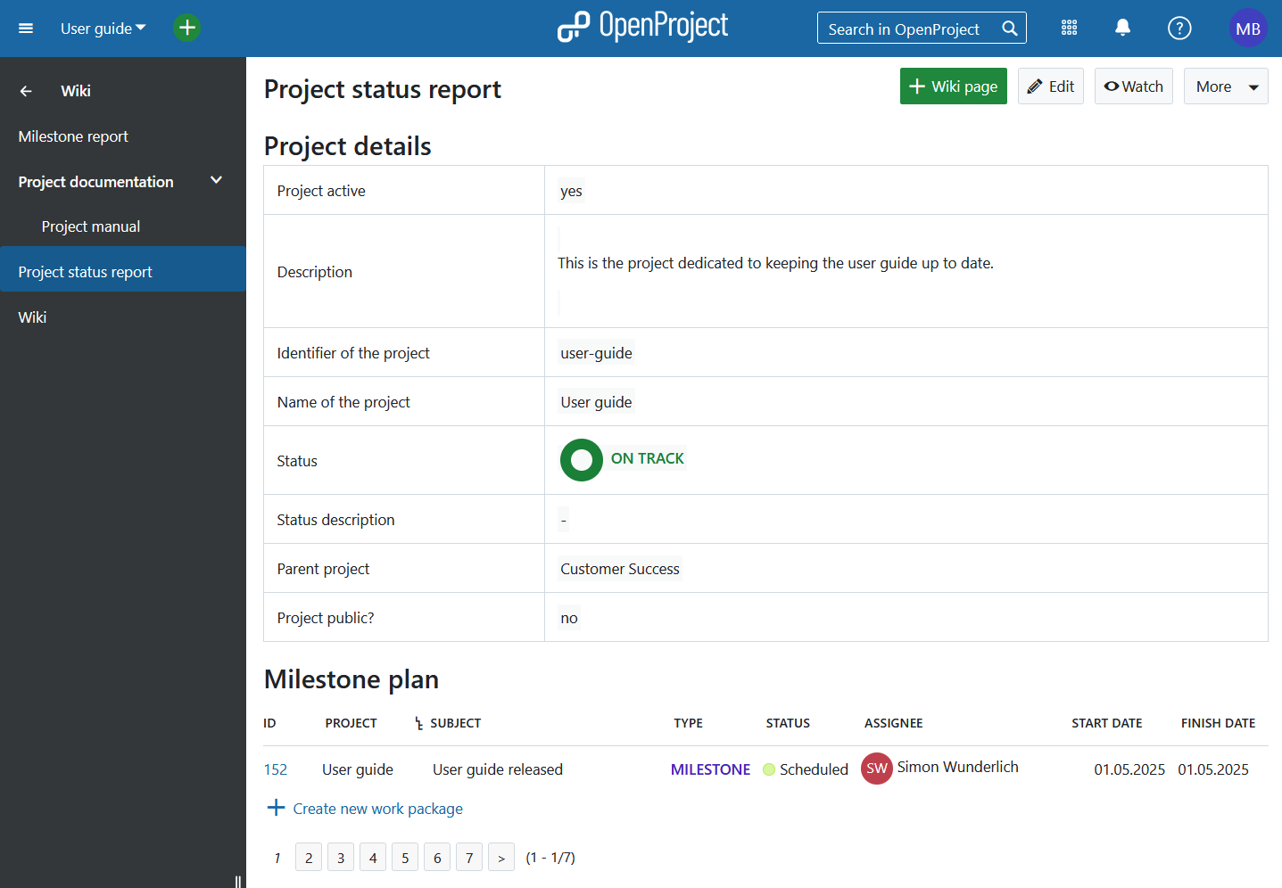 Custom status report in Wiki module in OpenProject