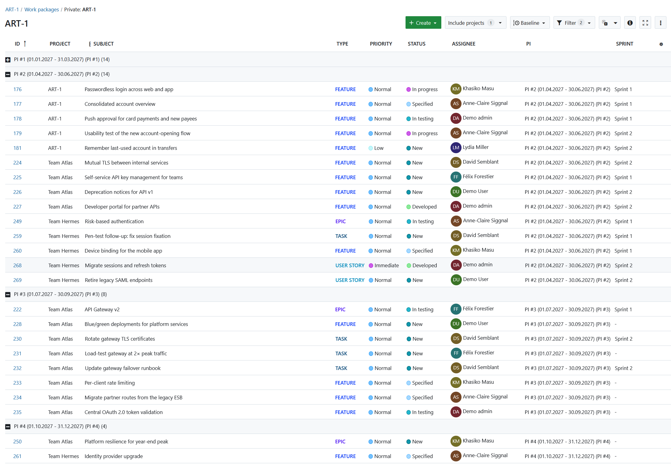 Viewing epics, features and stories across teams