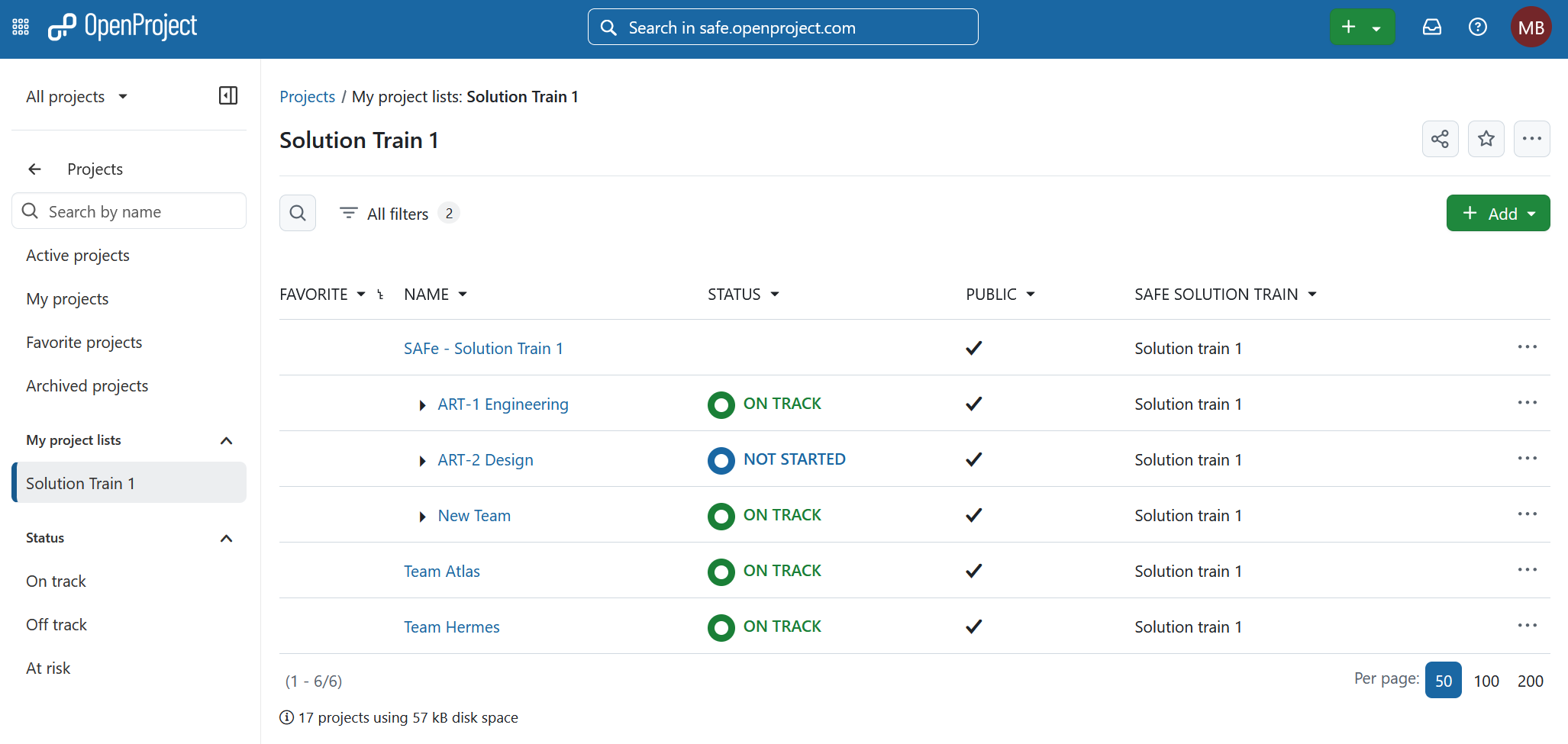 You can create custom project lists