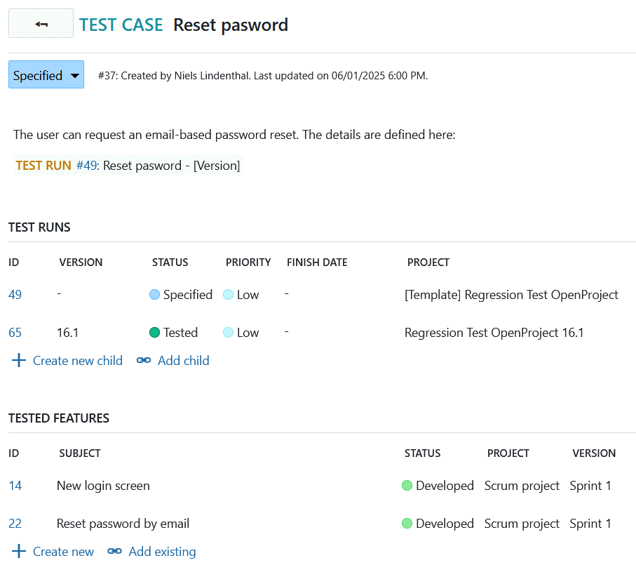 test case configuration example