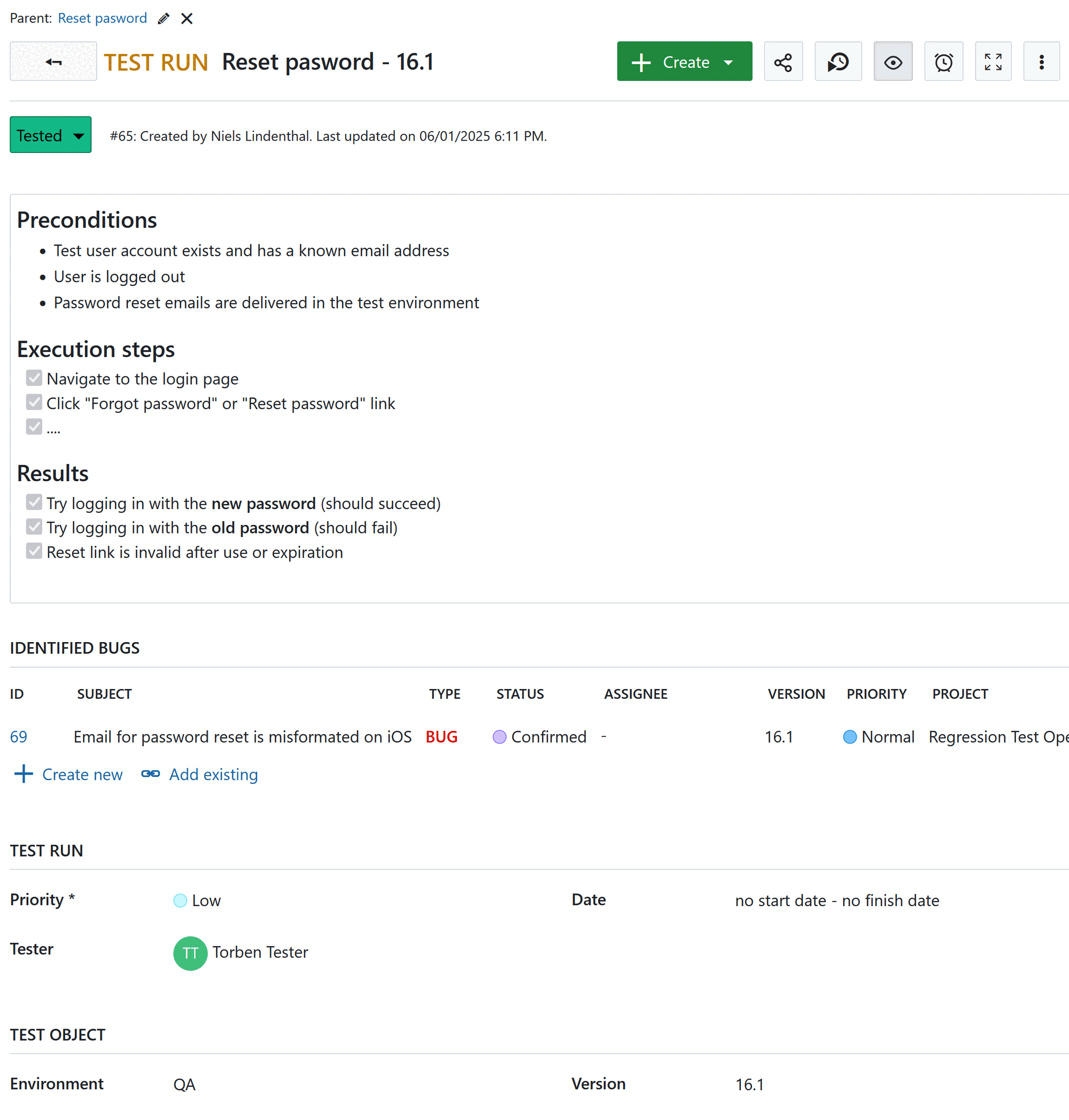 test run configuration example