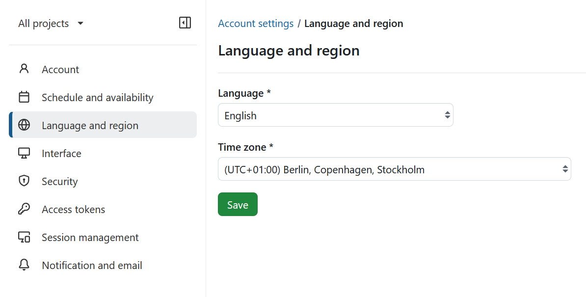 OpenProject persönliche Kontoeinstellungen