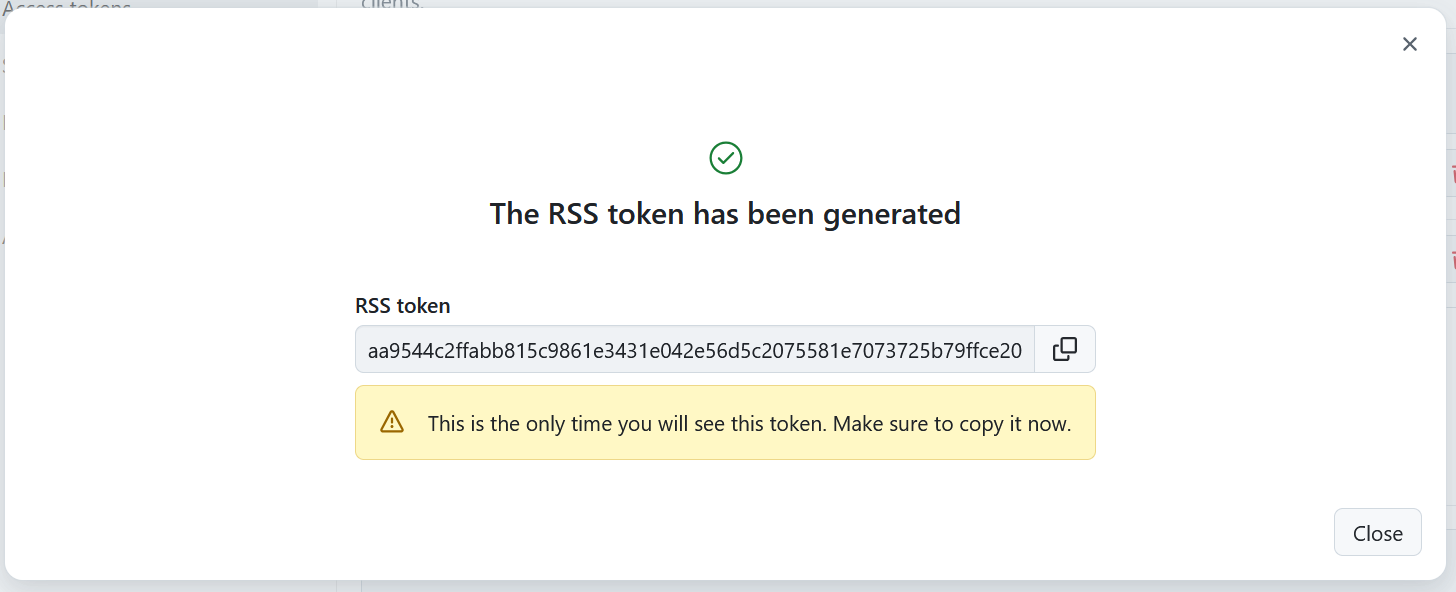 Neues RSS-Token in OpenProject erstellt