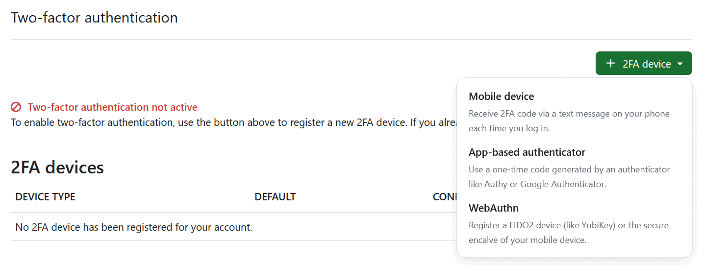 Options d’authentification dans les paramètres du compte OpenProject