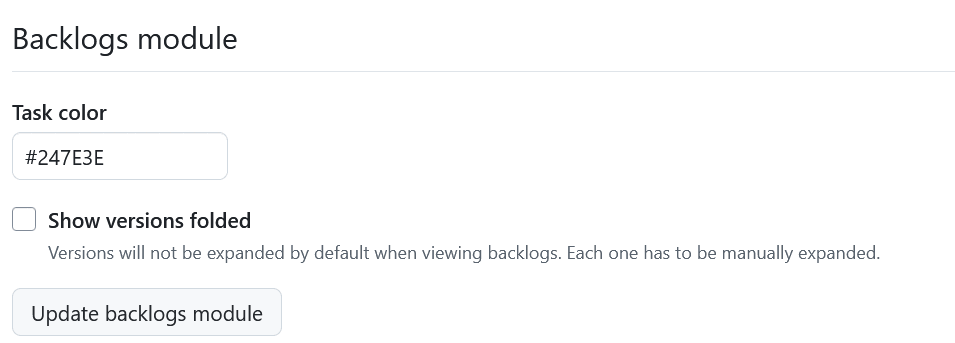 Paramètres des backlogs dans les paramètres de l’interface, dans les paramètres du compte OpenProject
