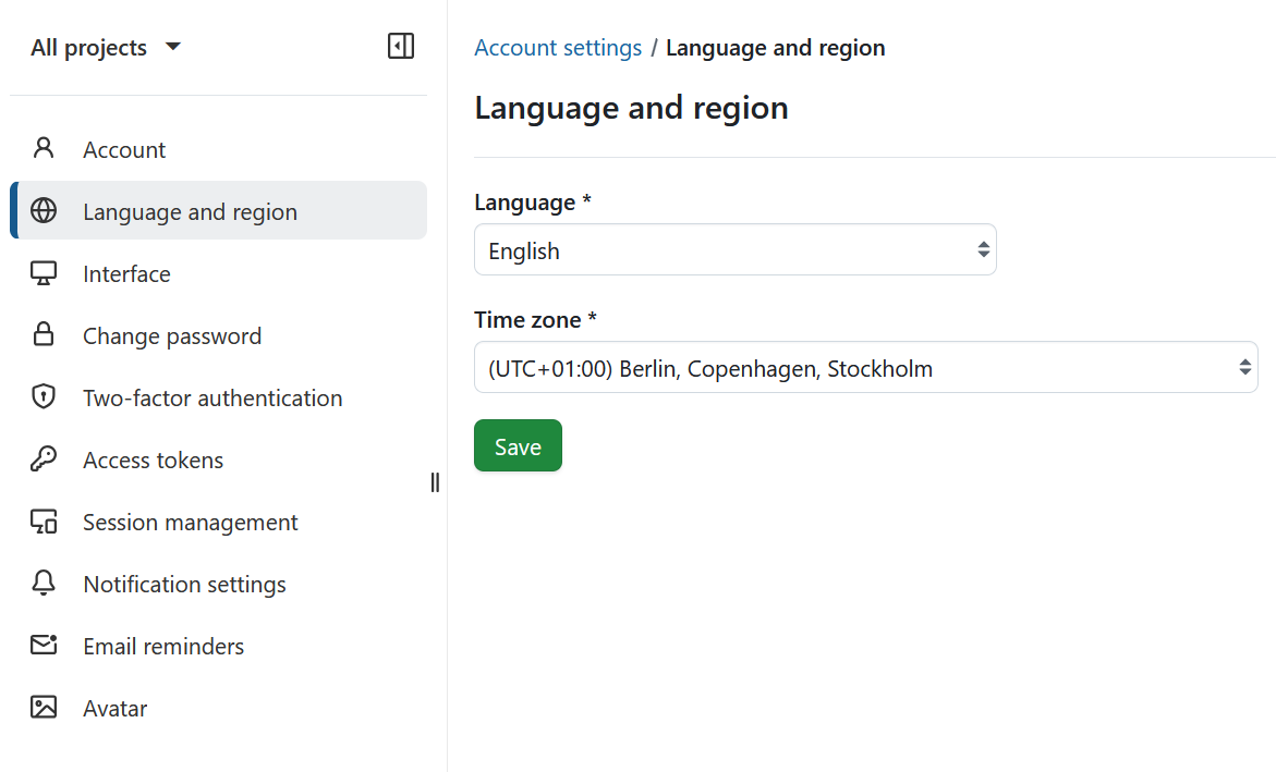 Ajustes de la cuenta personal de OpenProject
