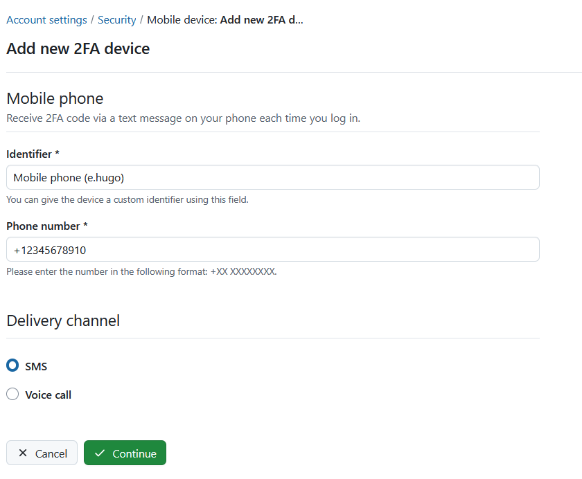 Add a new mobile phone as a 2FA device in OpenProject