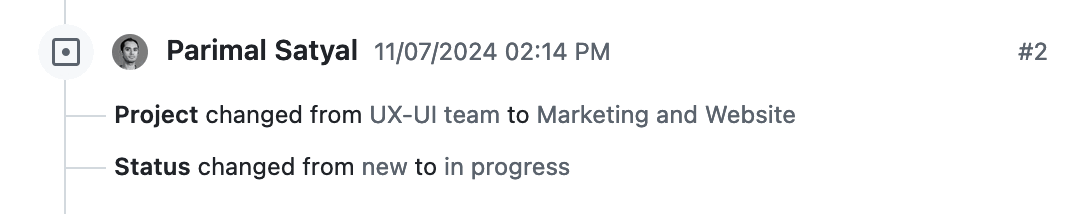 Changes made at the same time are grouped together