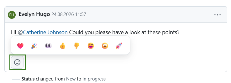 Emoji icon displays a list of available emojis