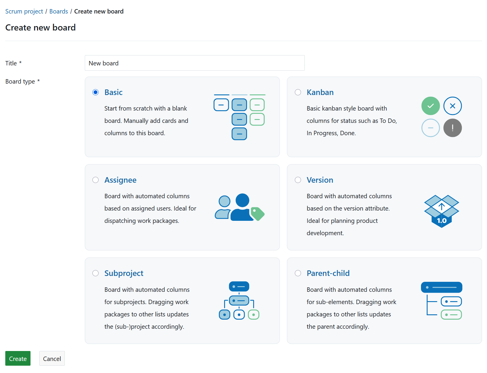 Create a new board in OpenProject