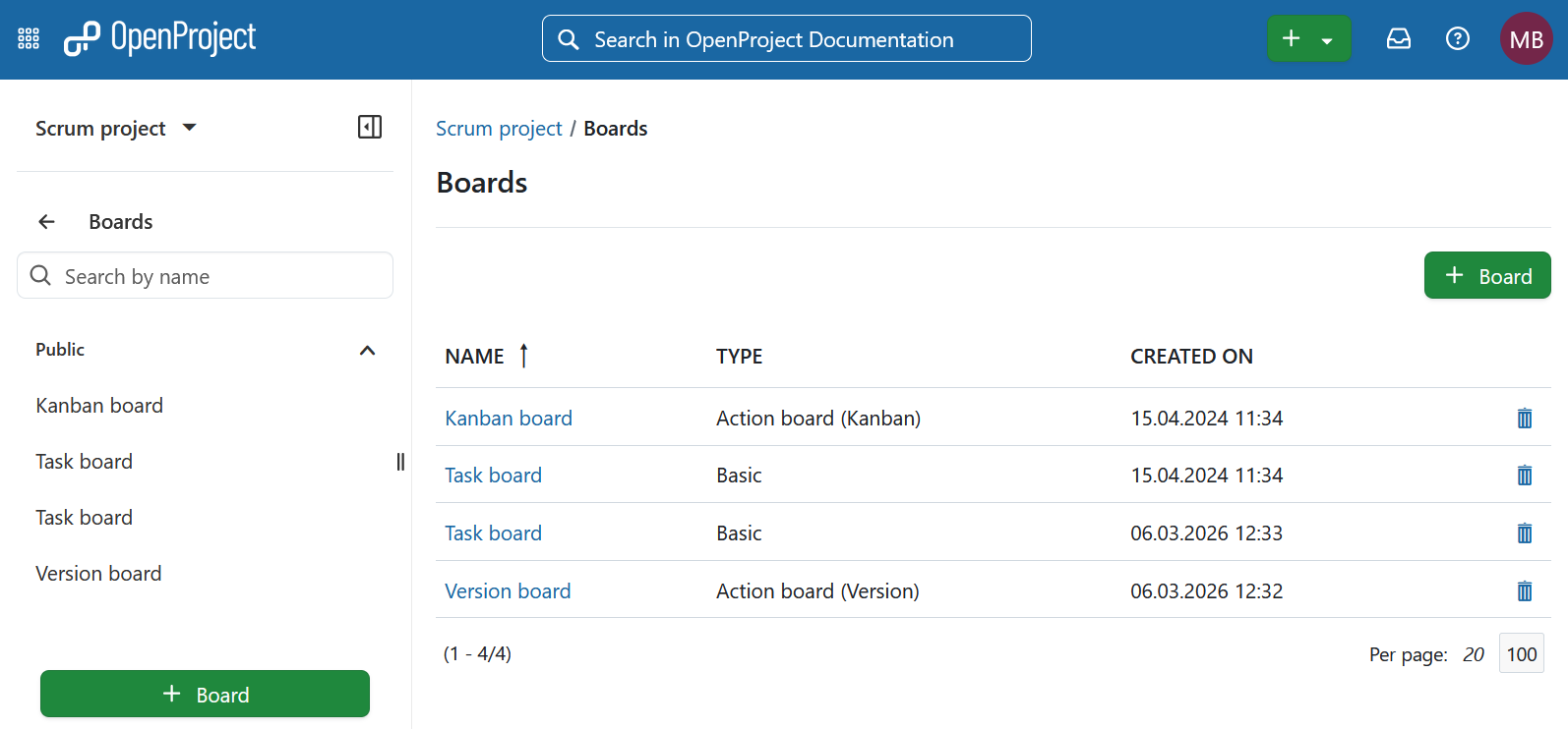 Boards module in OpenProject