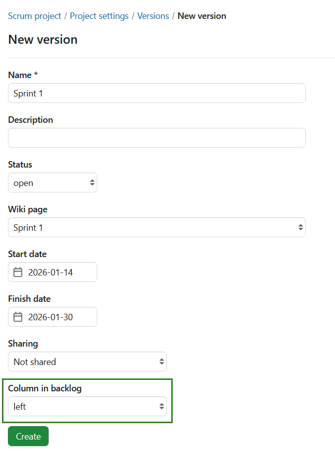 Seleccione la ubicación de la columna para los atrasos de OpenProject en los ajustes del proyecto