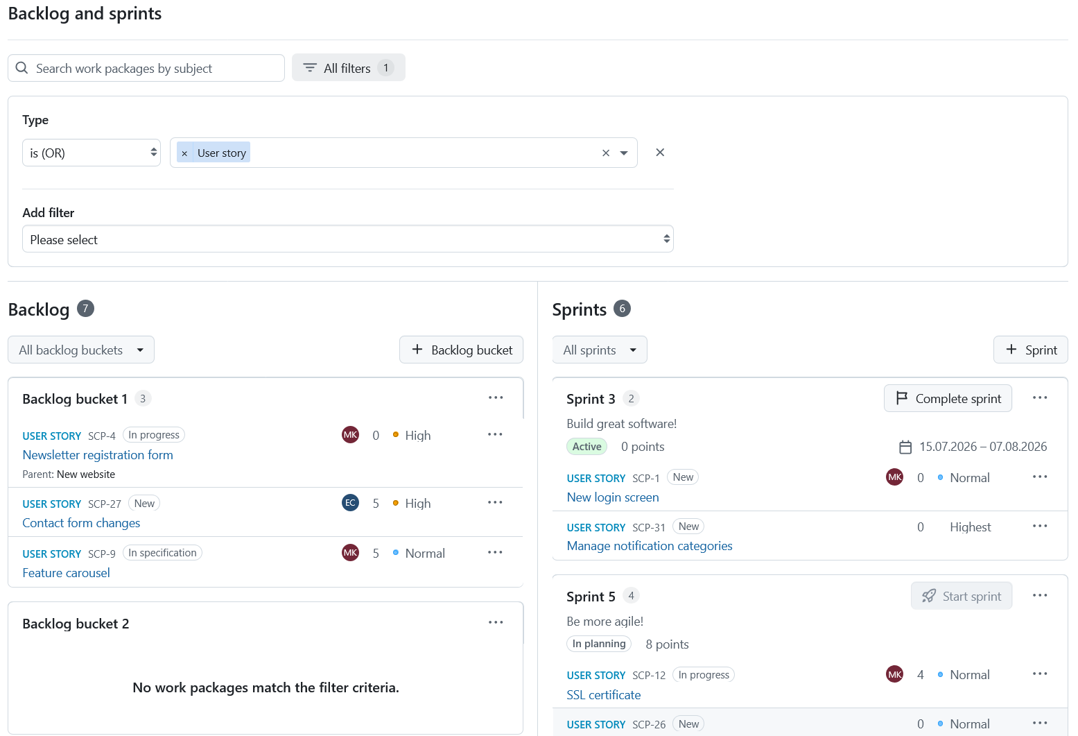 Details of opened add filter form