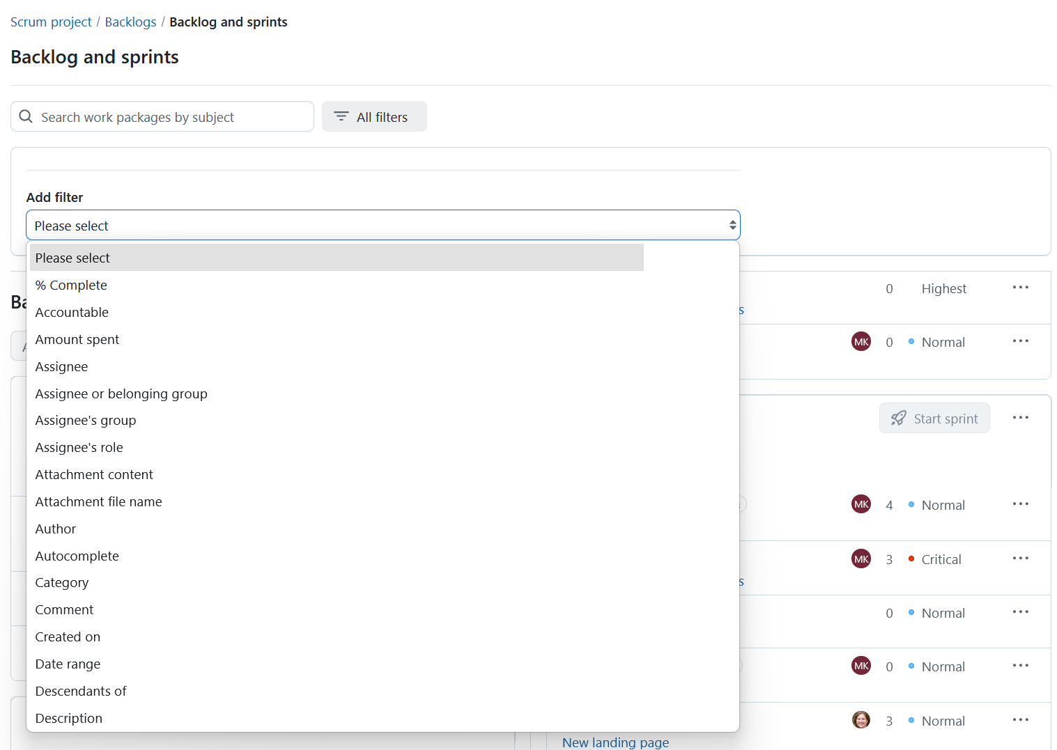 Add filter form displaying different filtering options