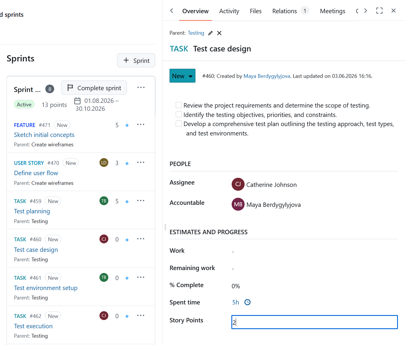 Edit story points for a work package in the Backlogs module in OpenProject