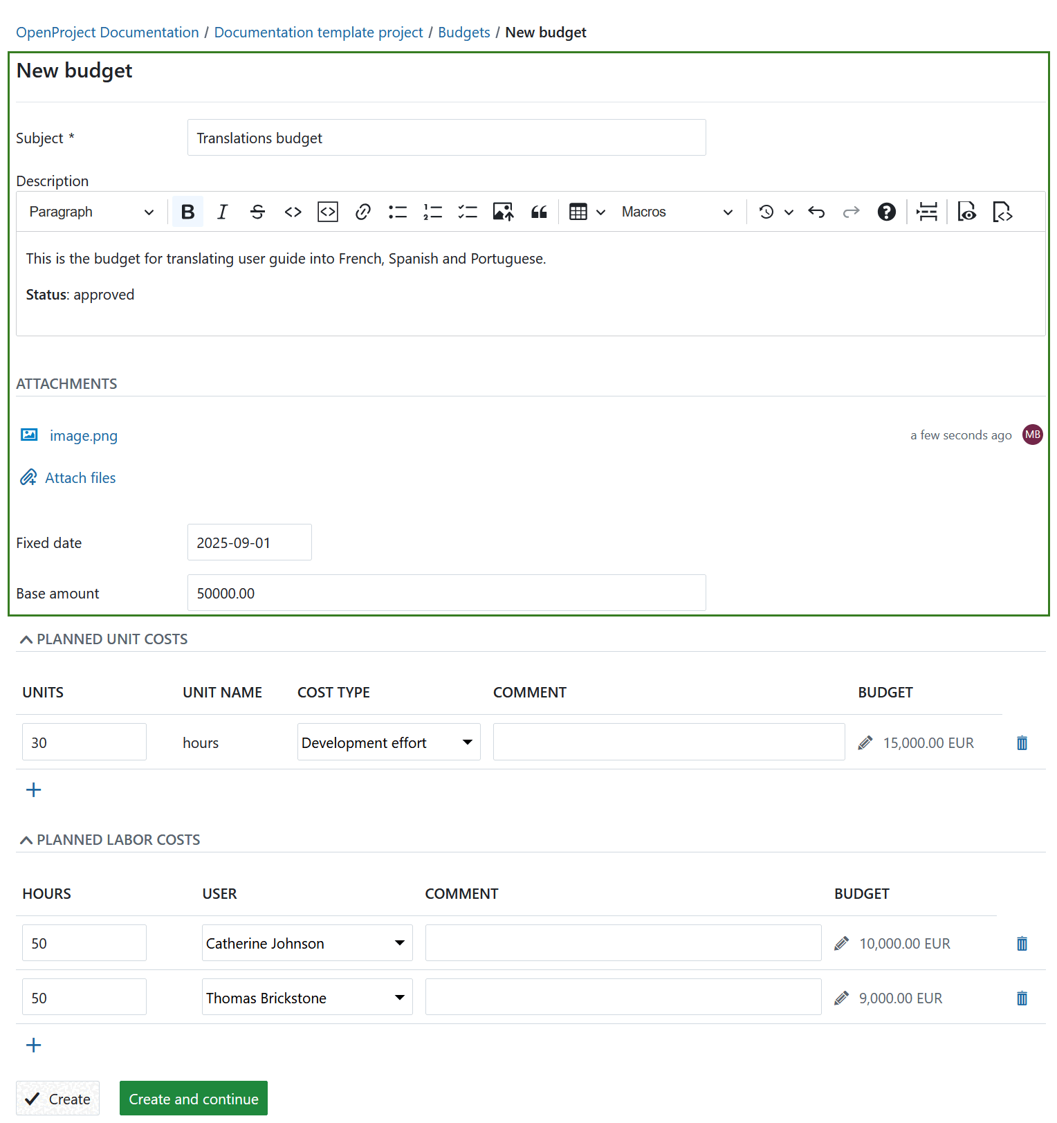Neue Budgetdetails in OpenProject