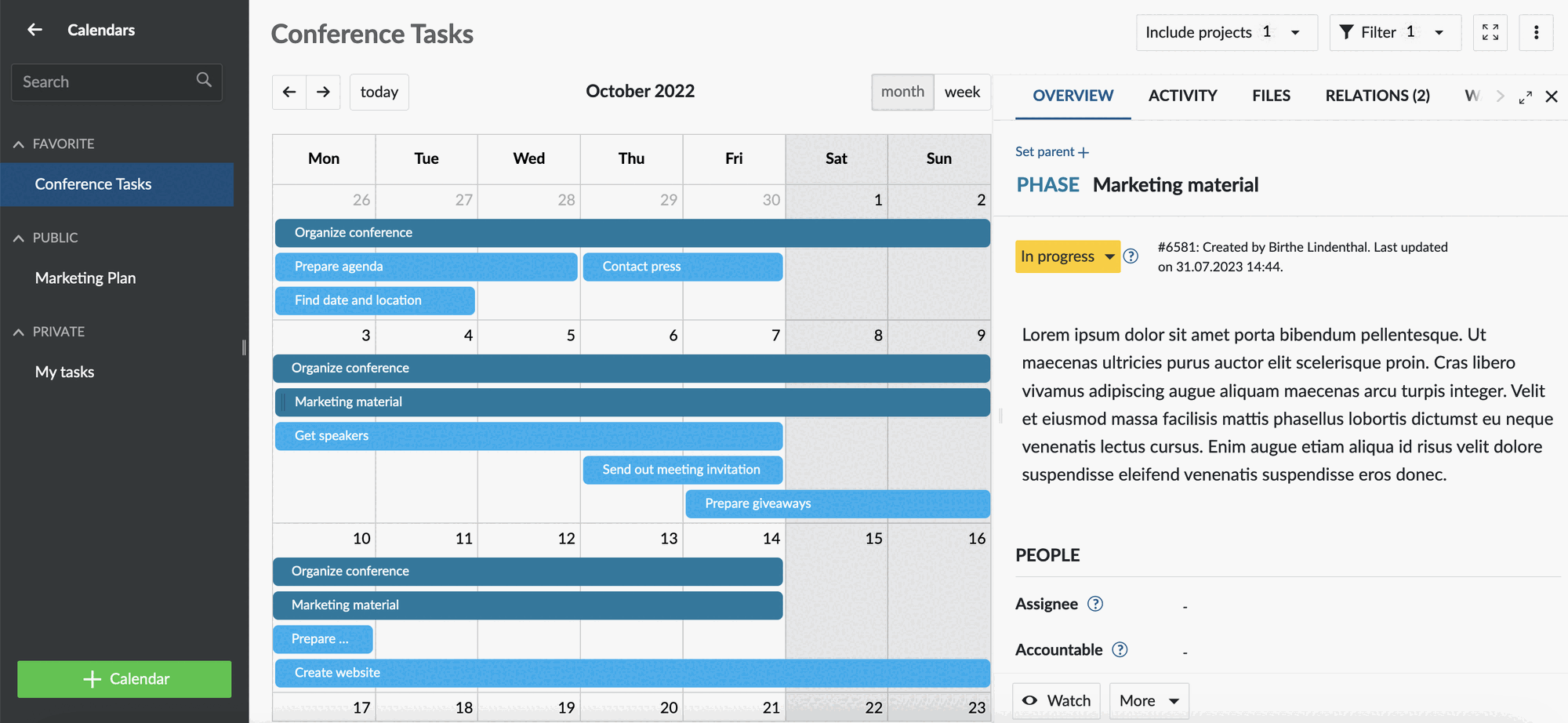 Détails du lot de travaux dans un écran partagé
