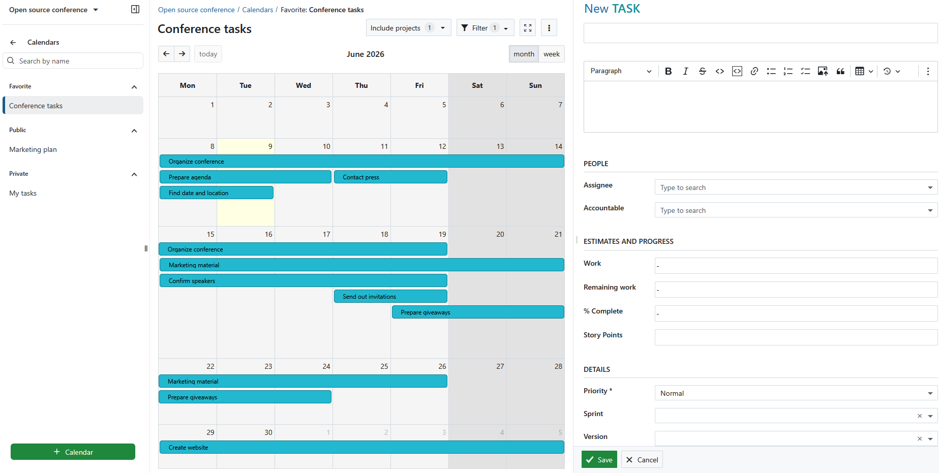 Créer un nouveau lot de tâches dans le calendrier