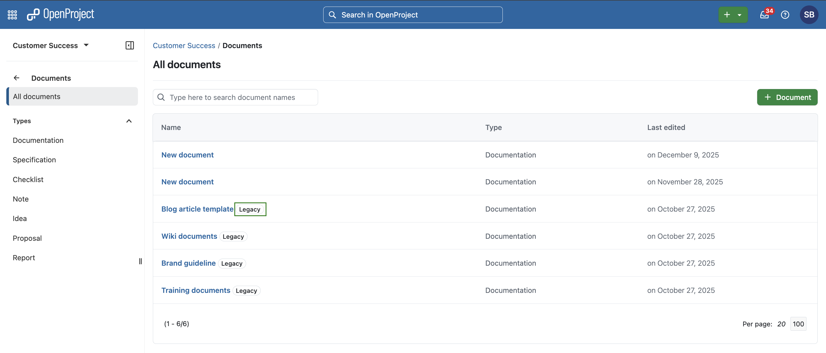 An example of a document marked by a legacy label in OpenProject Documents module