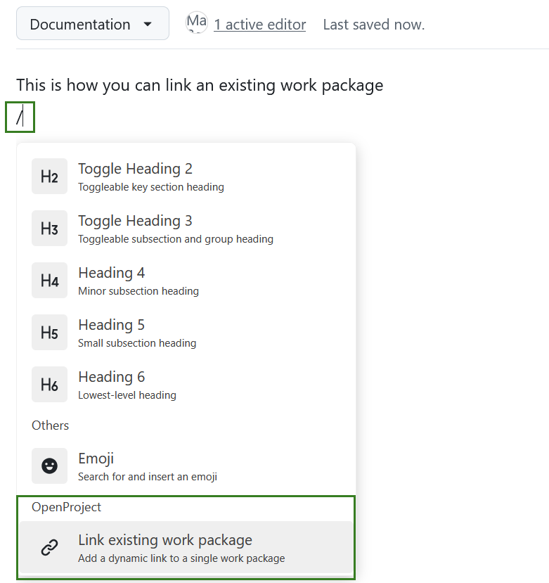 Link a document to an existing work package in OpenProject