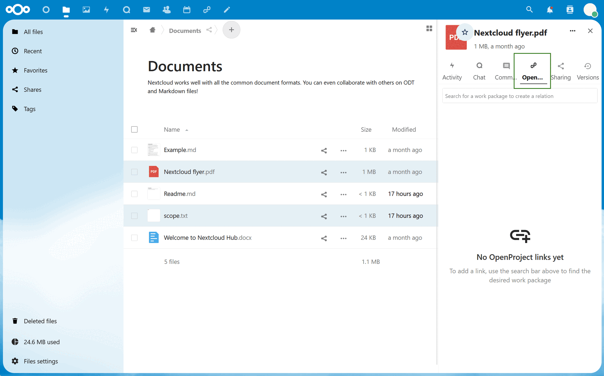 Nextcloud sem relação de ficheiros definida