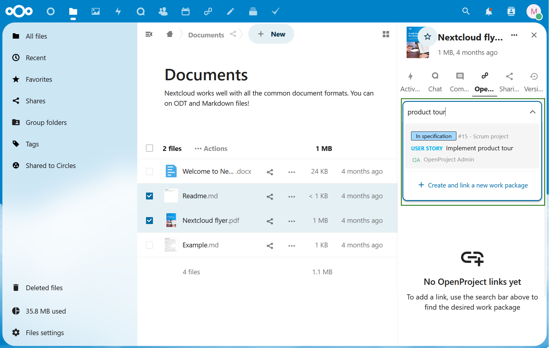 Rechercher un lot de travaux dans Nextcloud
