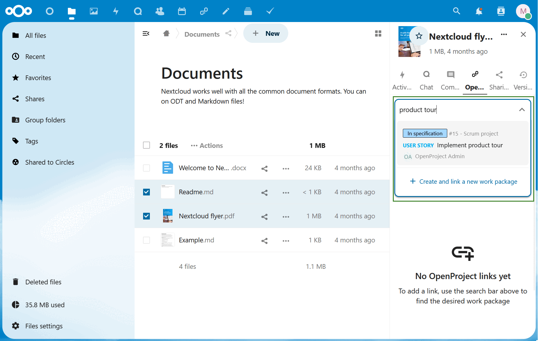Pesquisar pacote de trabalho no Nextcloud