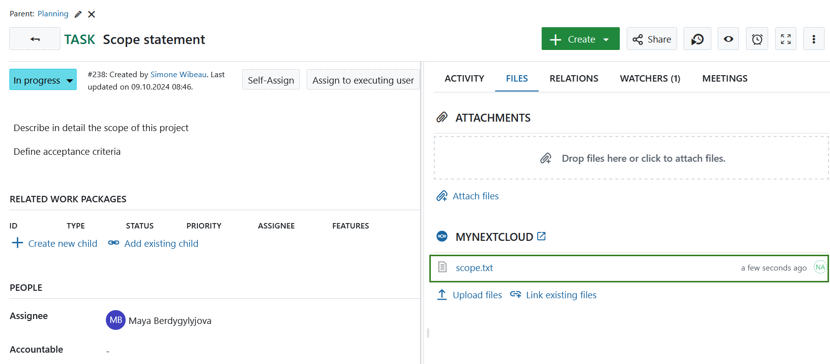 Lista de ficheiros associados