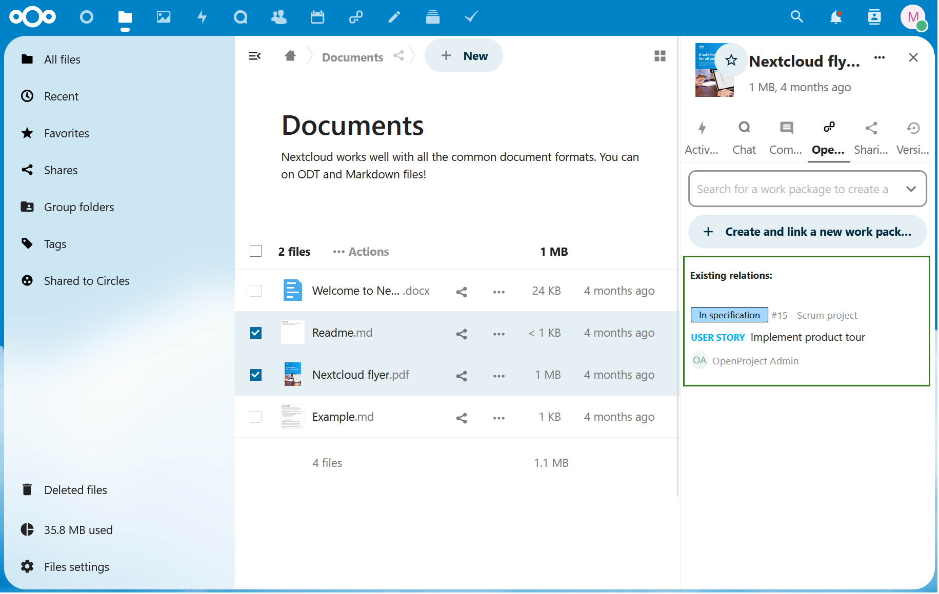 Afficher les lots de travaux liés dans Nextcloud