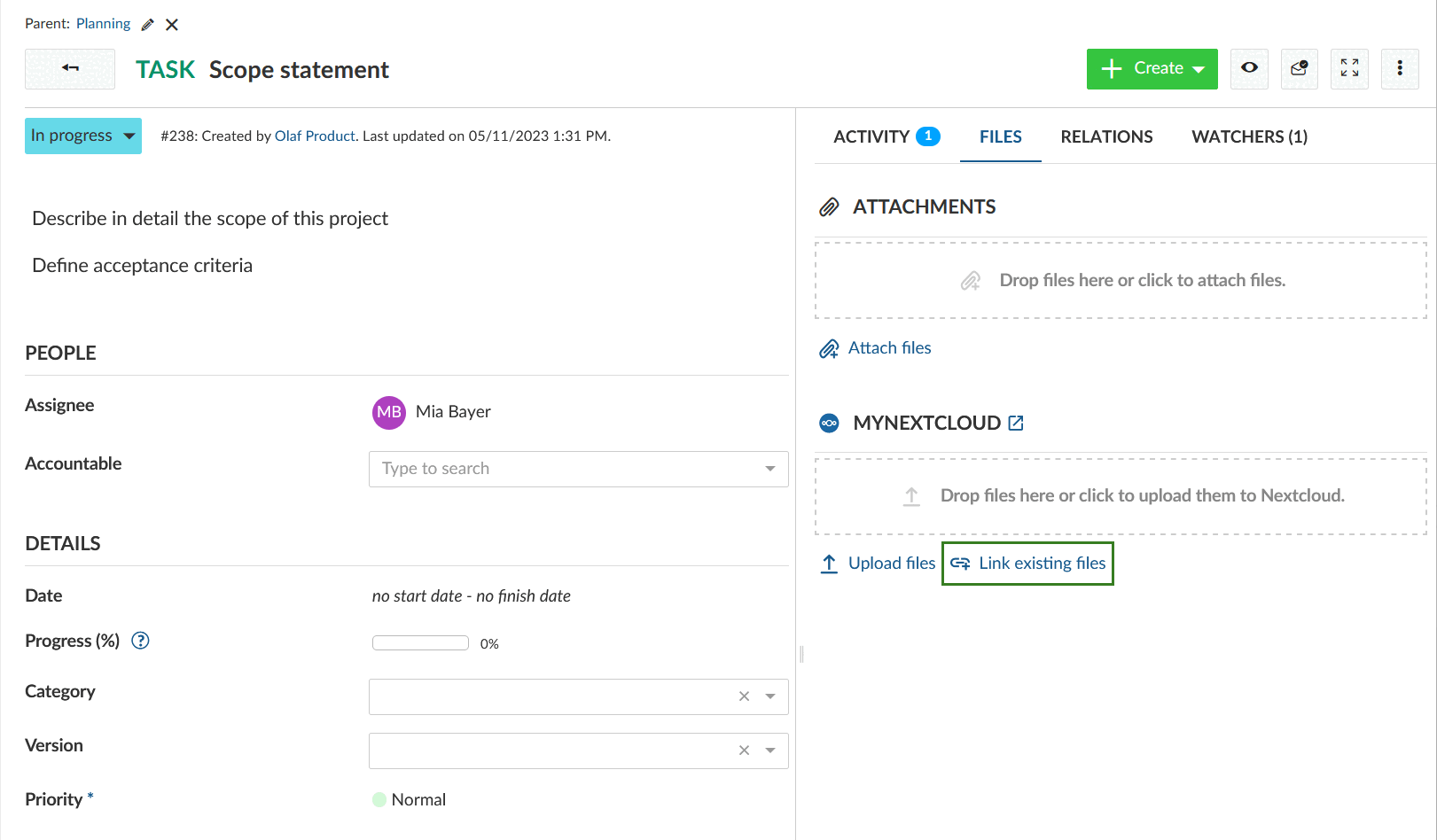 Associar o ficheiro existente no Nextcloud