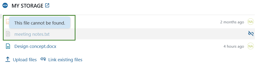 Um ficheiro foi eliminado num armazenamento de ficheiros Nextcloud