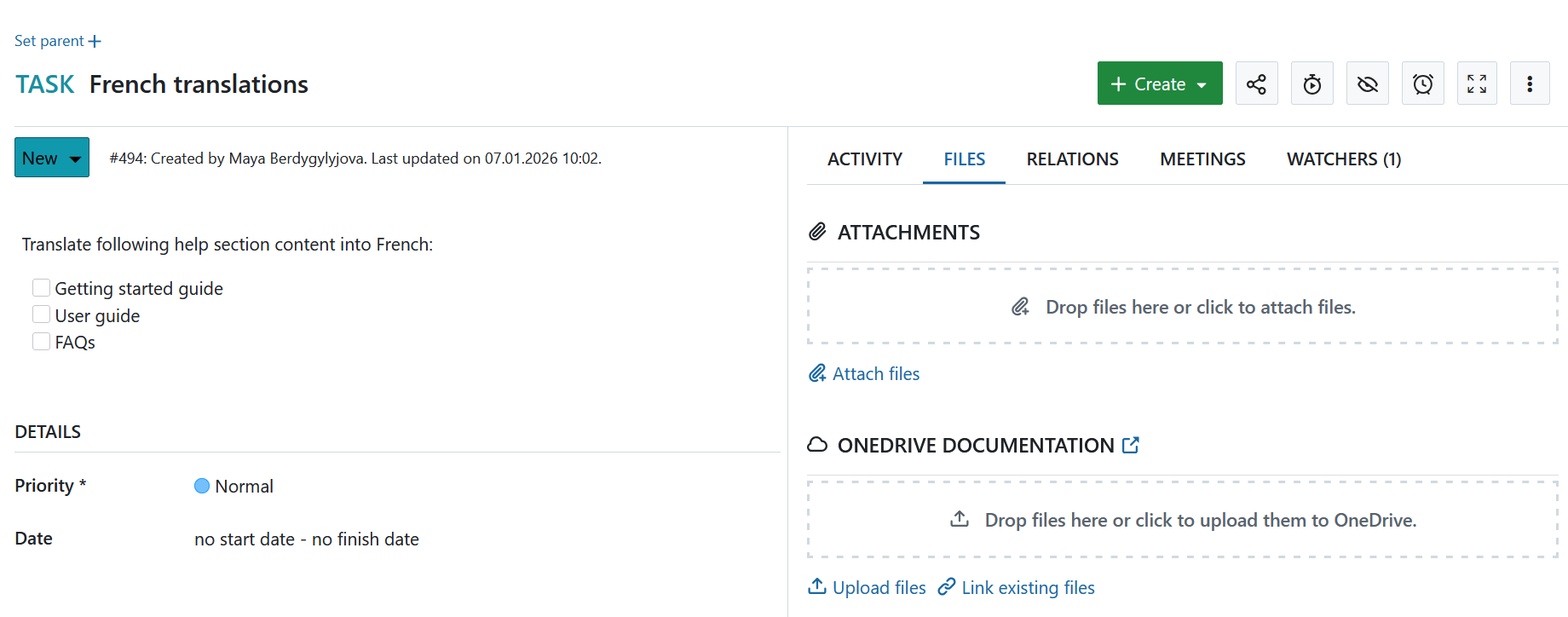 O armazenamento OneDrive está disponível num pacote de trabalho do OpenProject