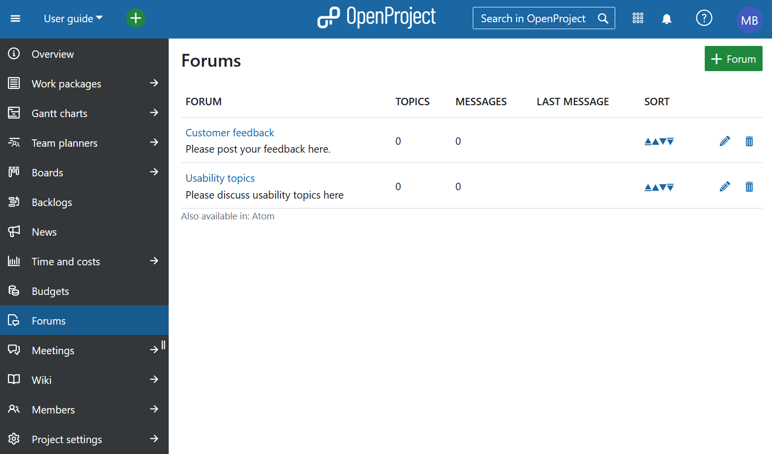Module Forums dans OpenProject