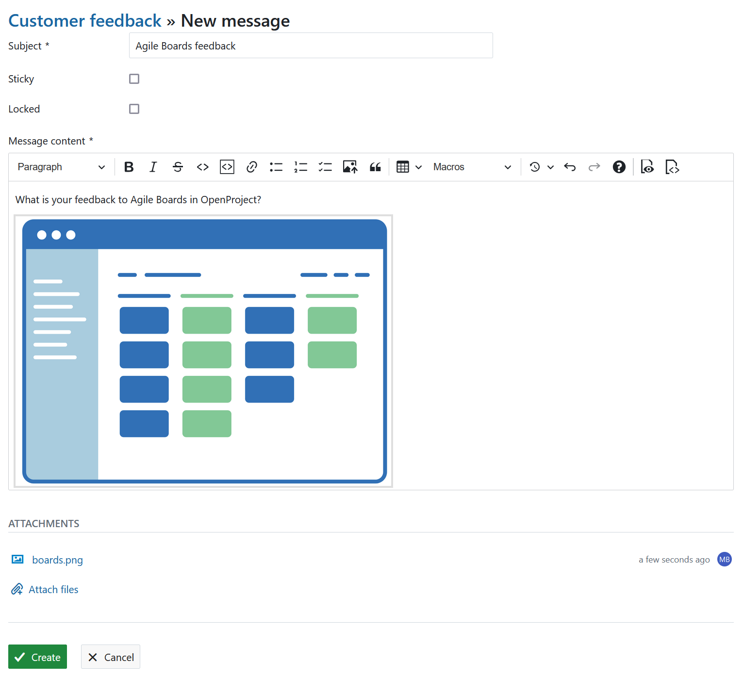 Nouveau message de forum dans OpenProject