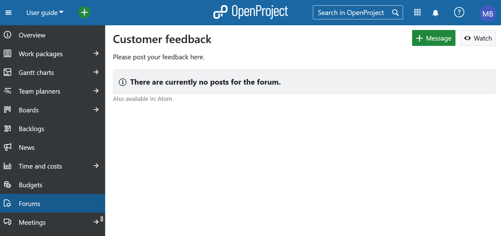 Ajouter un message de forum dans OpenProject