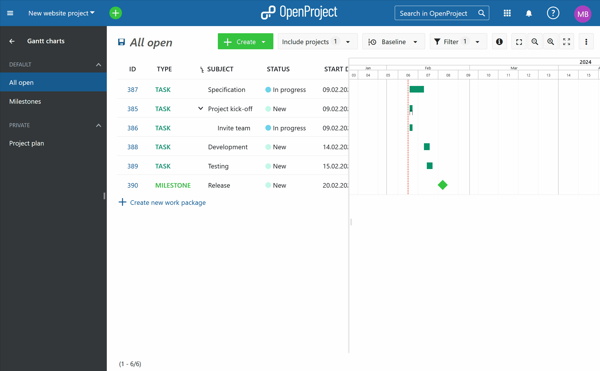 configurer diagramme de gantt